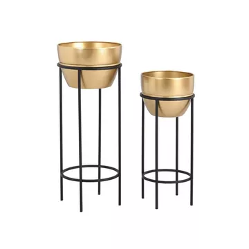 2er-Set Übertöpfe mit Gestell - Metall - 25 x 61 und 30 x 77 cm - Goldfarben und Schwarz - NABA