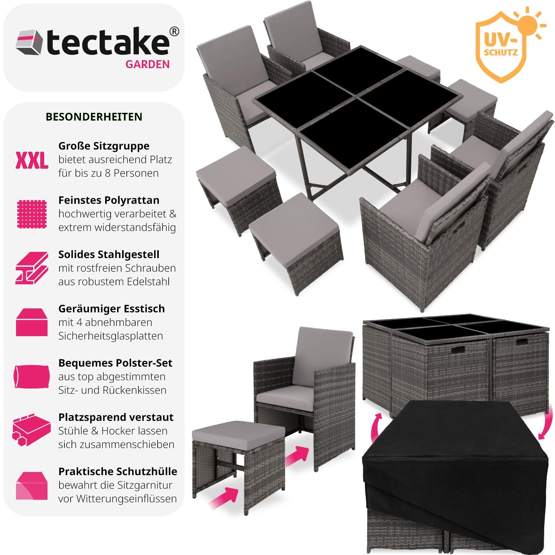 Tectake Rattan Sitzgruppe Bilbao 4+4+1 mit Schutzhülle  