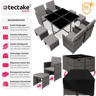 Tectake Rattan Sitzgruppe Bilbao 4+4+1 mit Schutzhülle  