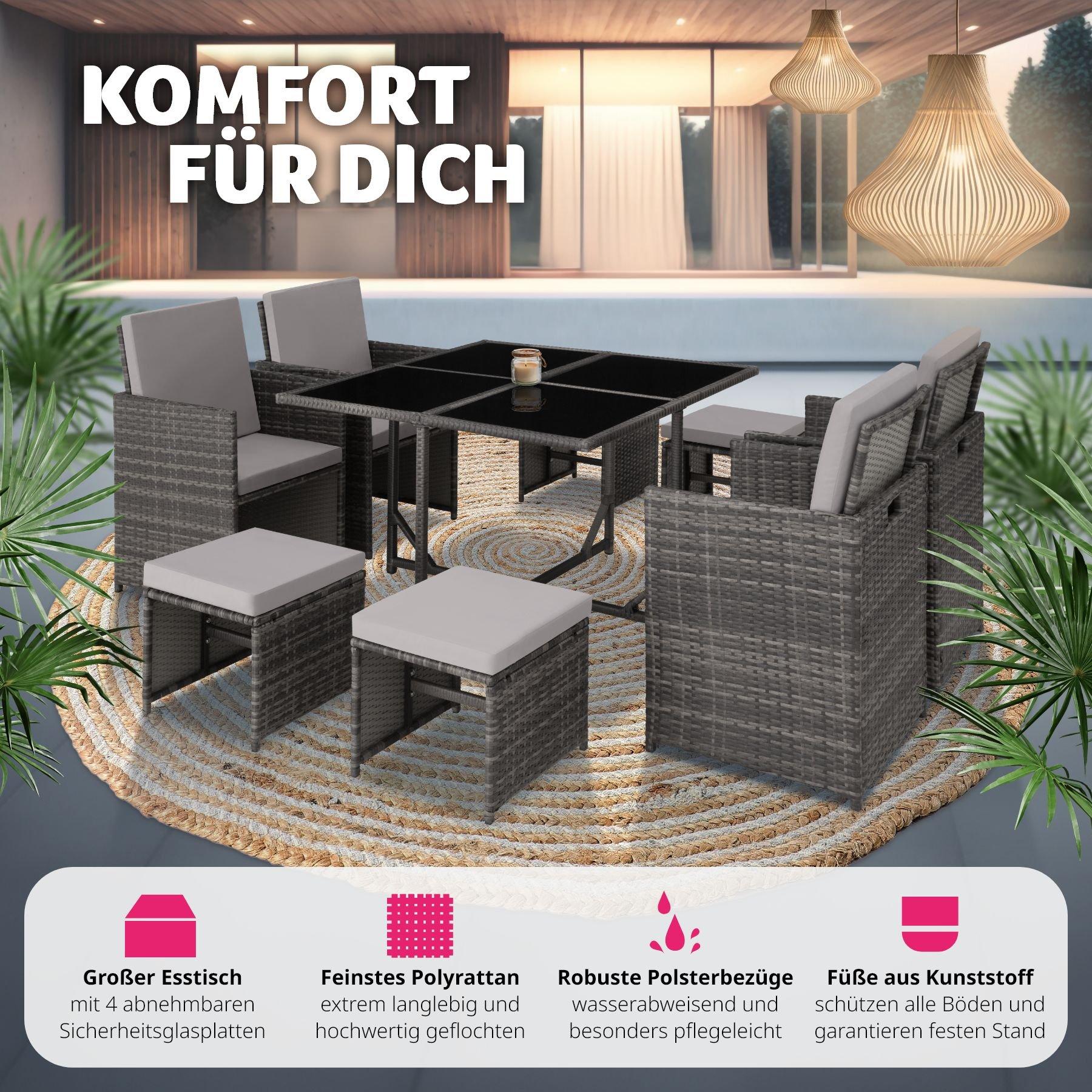 Tectake Rattan Sitzgruppe Bilbao 4+4+1 mit Schutzhülle  