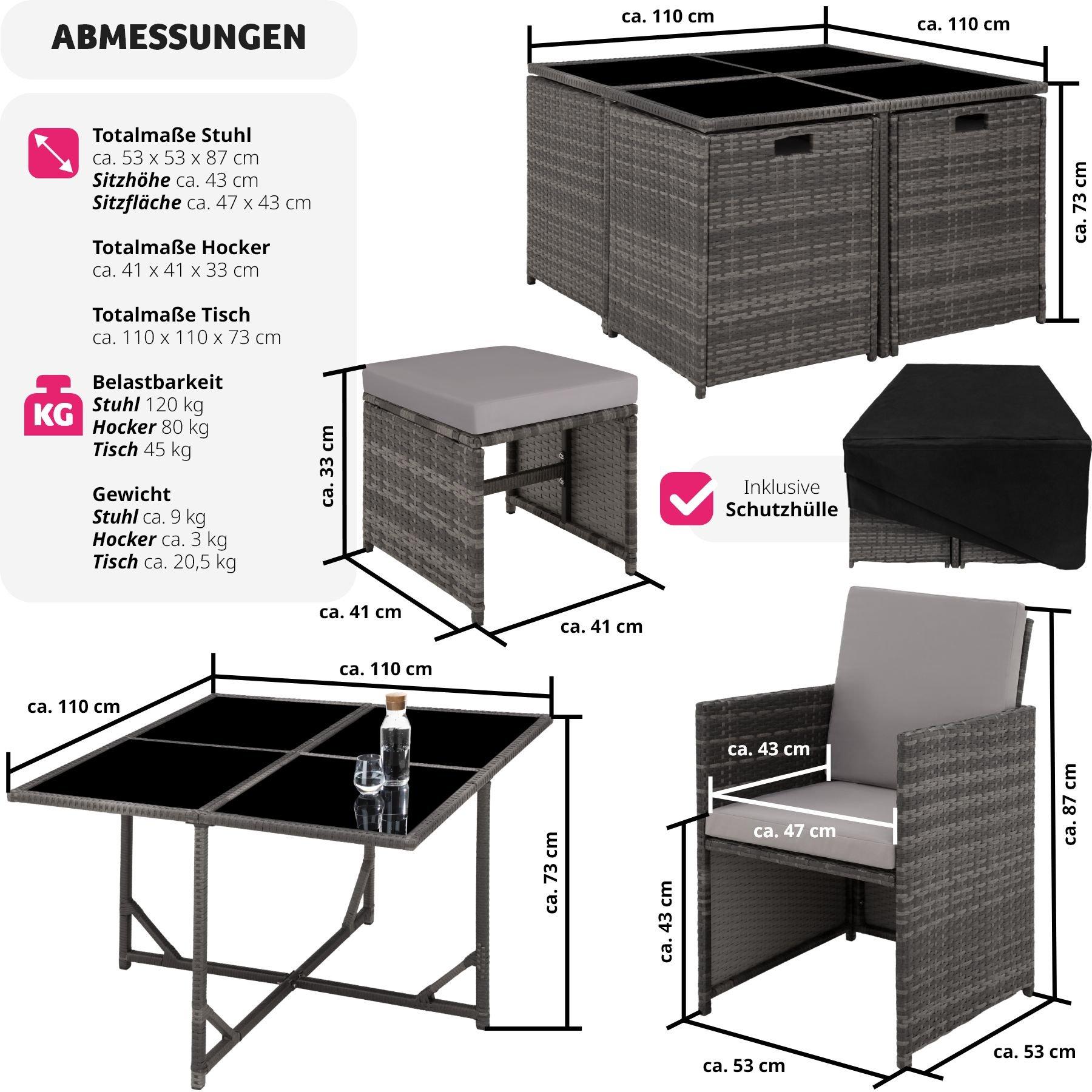 Tectake Rattan Sitzgruppe Bilbao 4+4+1 mit Schutzhülle  