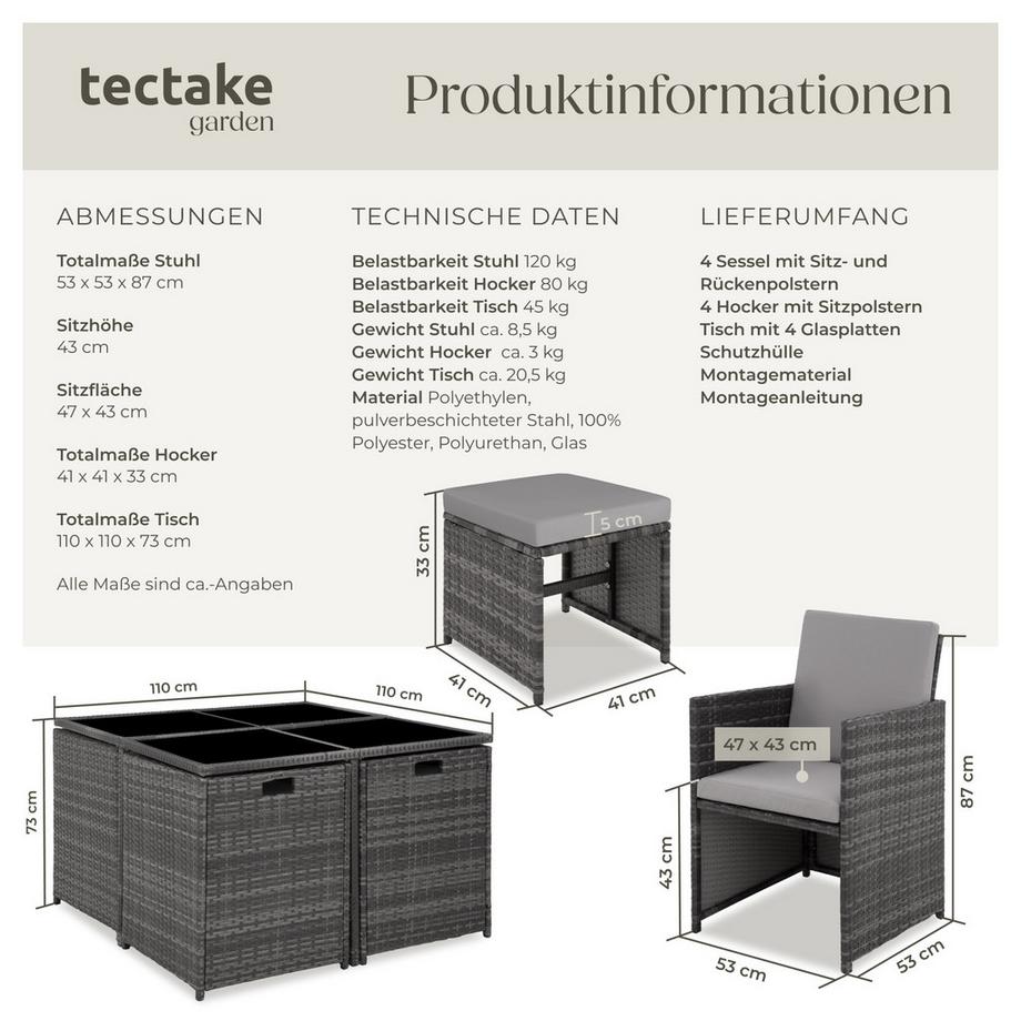 Tectake Rattan Sitzgruppe Bilbao für 4 bis 8 Personen widerstandsfähig  