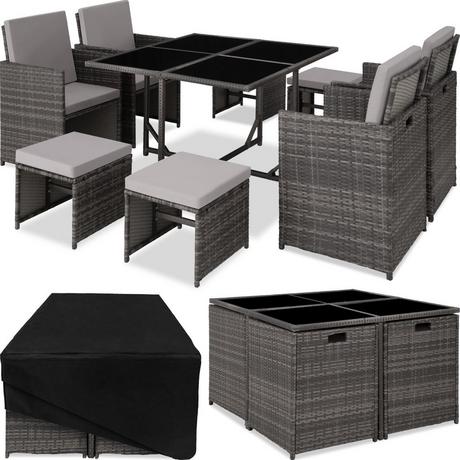 Tectake Rattan Sitzgruppe Bilbao 4+4+1 mit Schutzhülle  