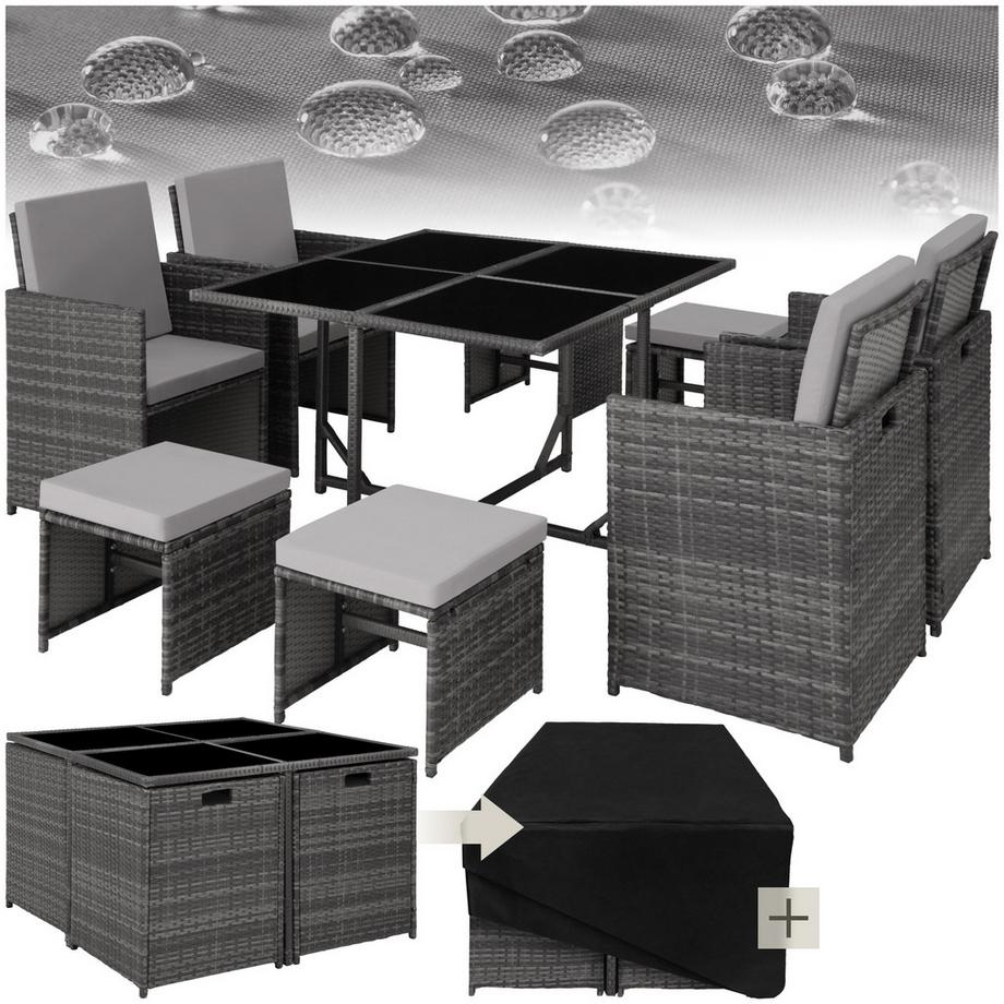 Tectake Rattan Sitzgruppe Bilbao für 4 bis 8 Personen widerstandsfähig  