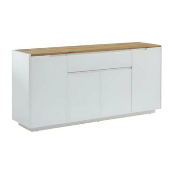 Credenza 4 ante e 1 cassetto MDF laccato Bianco Bianco e Rovere AMANI