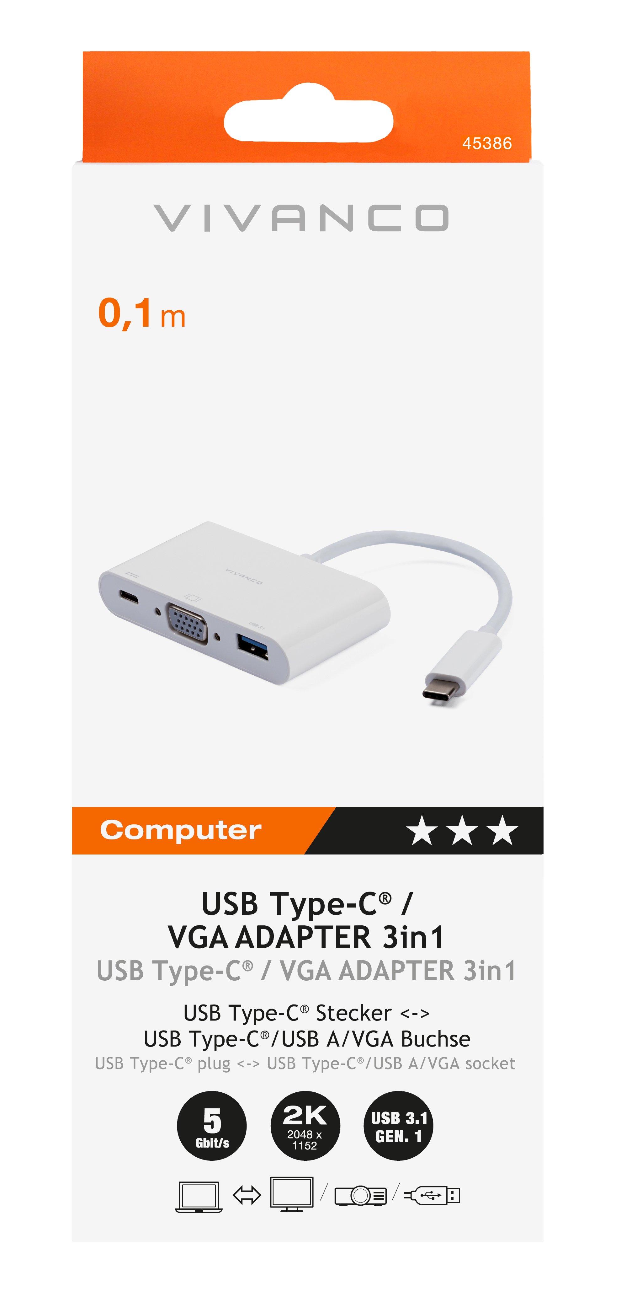 VIVANCO  CC UC UACVGA Avec fil USB 3.2 Gen 1 (3.1 Gen 1) Type-C Blanc 