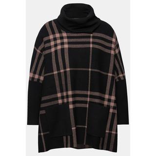 Ulla Popken  Pull cape oversize, motif à carreaux, col roulé et manches longues 