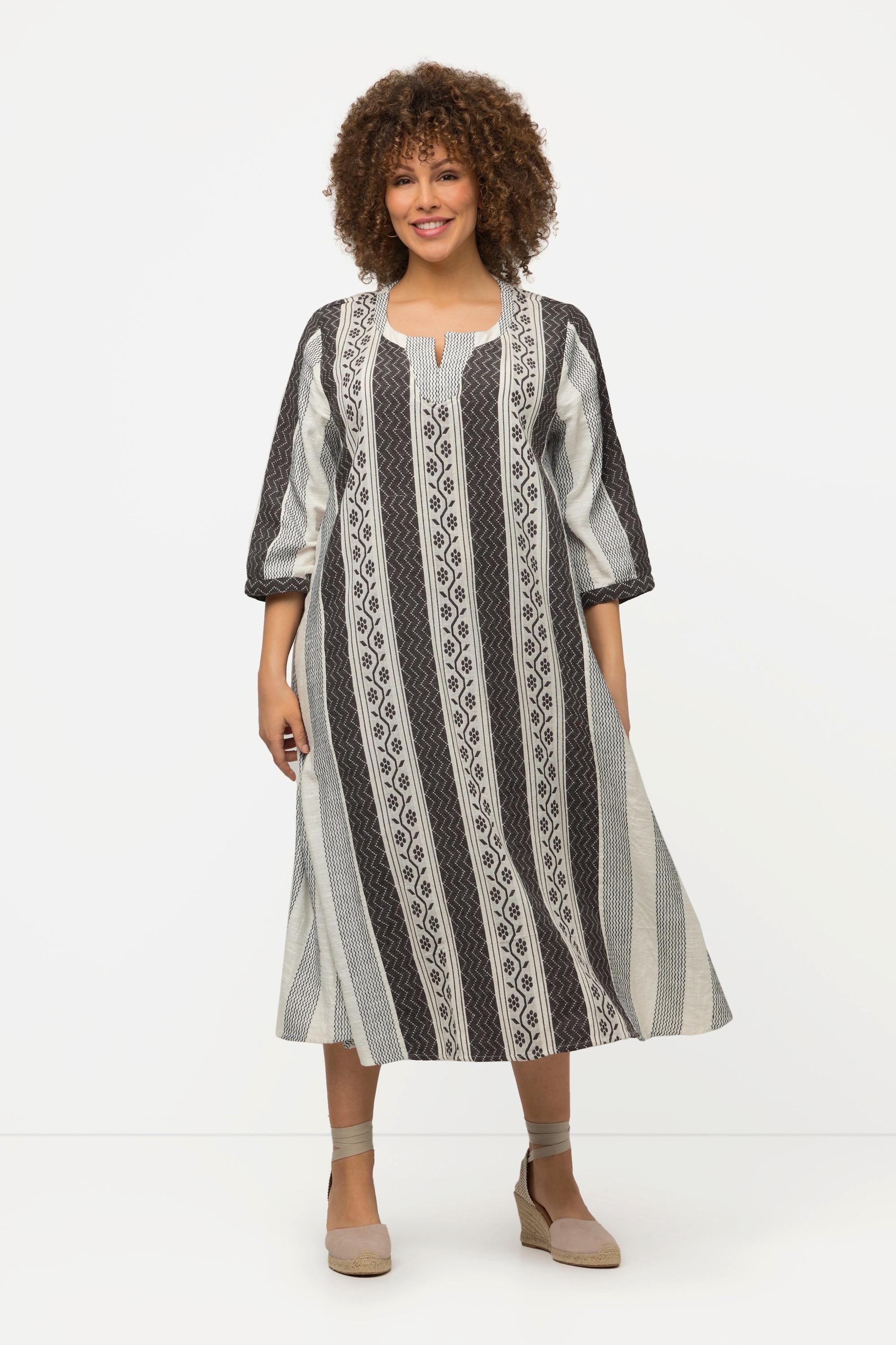 Ulla Popken  Kaftan, Ethnomuster, A-Linie, Tunika-Ausschnitt, 3/4-Arm 