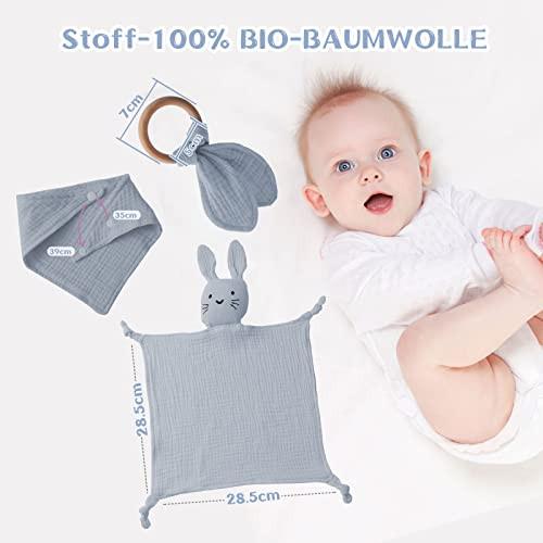 Activity-board  Cadeau bébé pour la naissance garçon &amp; fille coffret cadeau bébé - doudou - bavoir - anneau de dentition - 100% coton - mousseline 