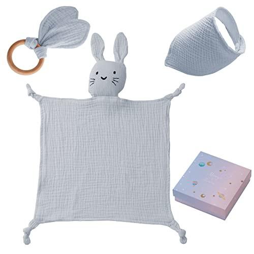 Activity-board  Cadeau bébé pour la naissance garçon &amp; fille coffret cadeau bébé - doudou - bavoir - anneau de dentition - 100% coton - mousseline 