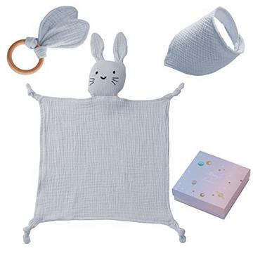 Babygeschenk zur Geburt Junge & Mädchen Babygeschenk-Set - Schmusetuch - Lätzchen - Beißring - 100%