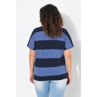 Ulla Popken T-shirt a Righe Scollo Rotondo Mezze Maniche con Fascia nell'Orlo  