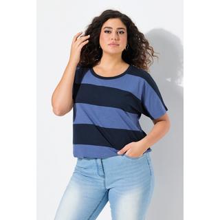 Ulla Popken T-shirt a Righe Scollo Rotondo Mezze Maniche con Fascia nell'Orlo  