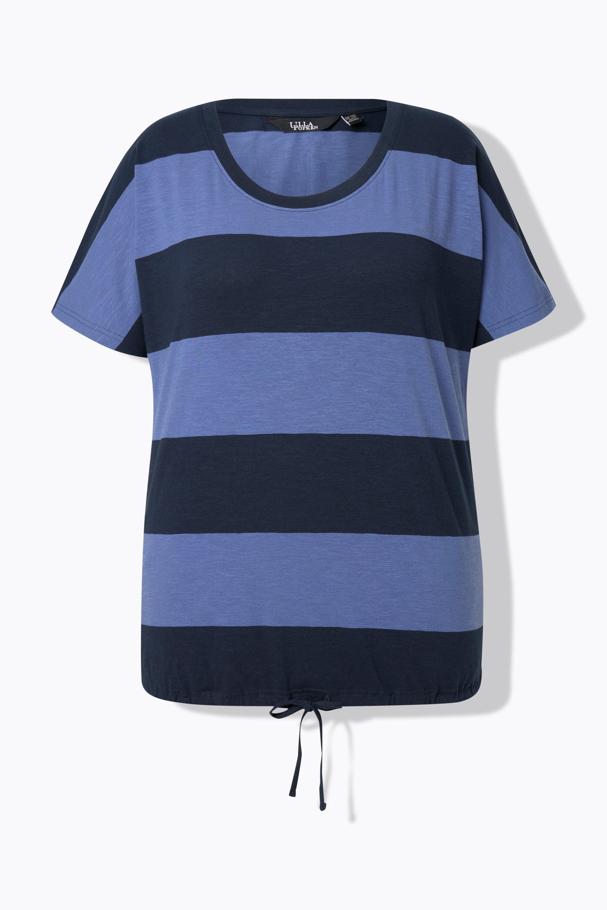 Ulla Popken T-shirt a Righe Scollo Rotondo Mezze Maniche con Fascia nell'Orlo  