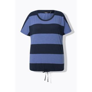 Ulla Popken T-shirt a Righe Scollo Rotondo Mezze Maniche con Fascia nell'Orlo  