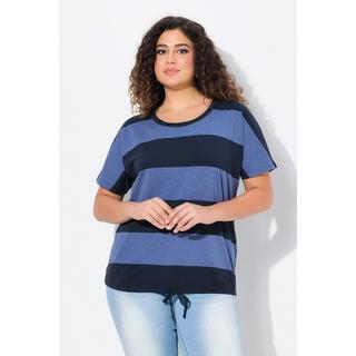 Ulla Popken T-shirt a Righe Scollo Rotondo Mezze Maniche con Fascia nell'Orlo  