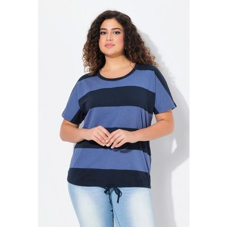Ulla Popken T-shirt a Righe Scollo Rotondo Mezze Maniche con Fascia nell'Orlo  