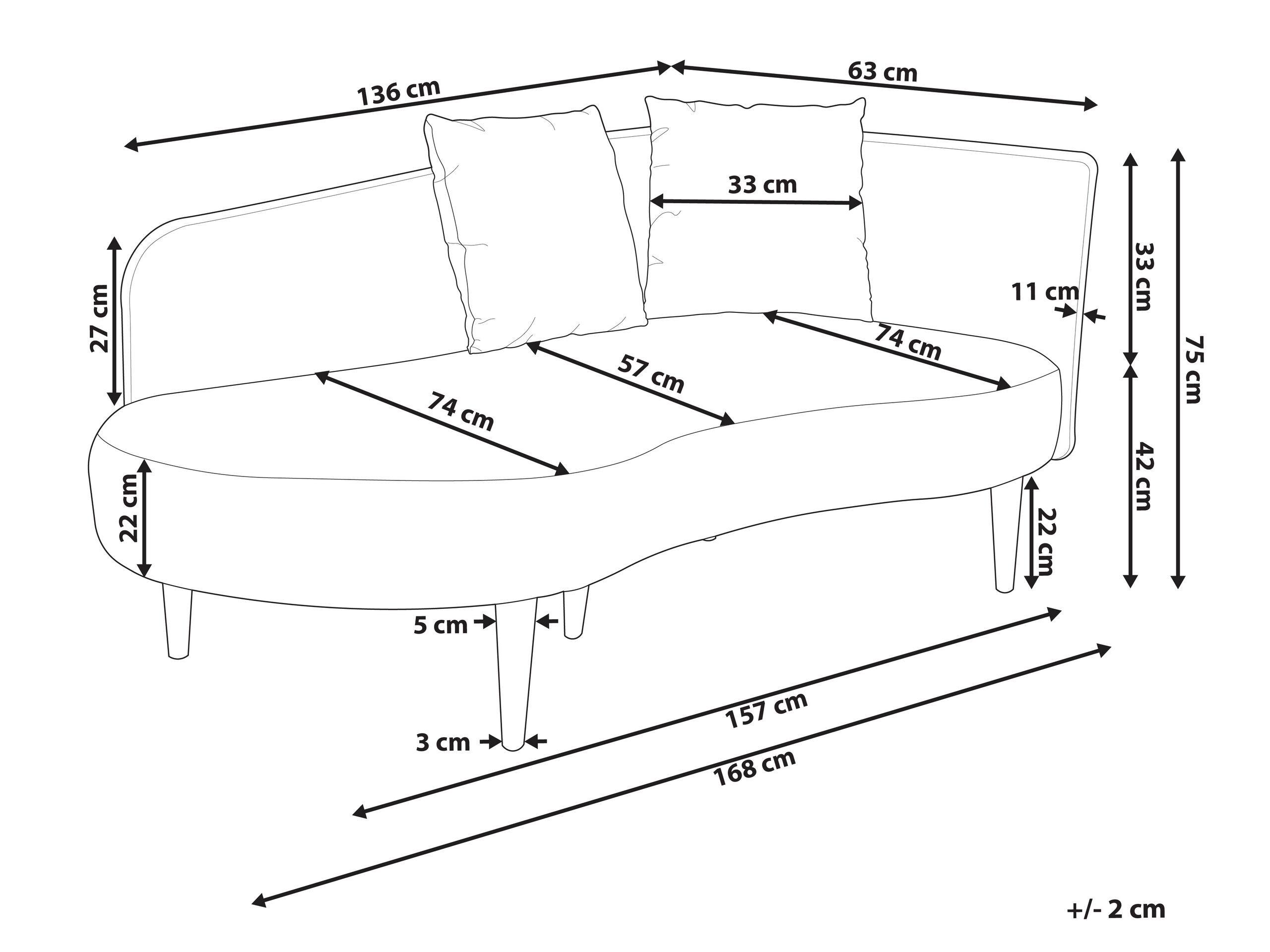 Beliani Chaise longue côté droit en Velours Moderne CHAUMONT  