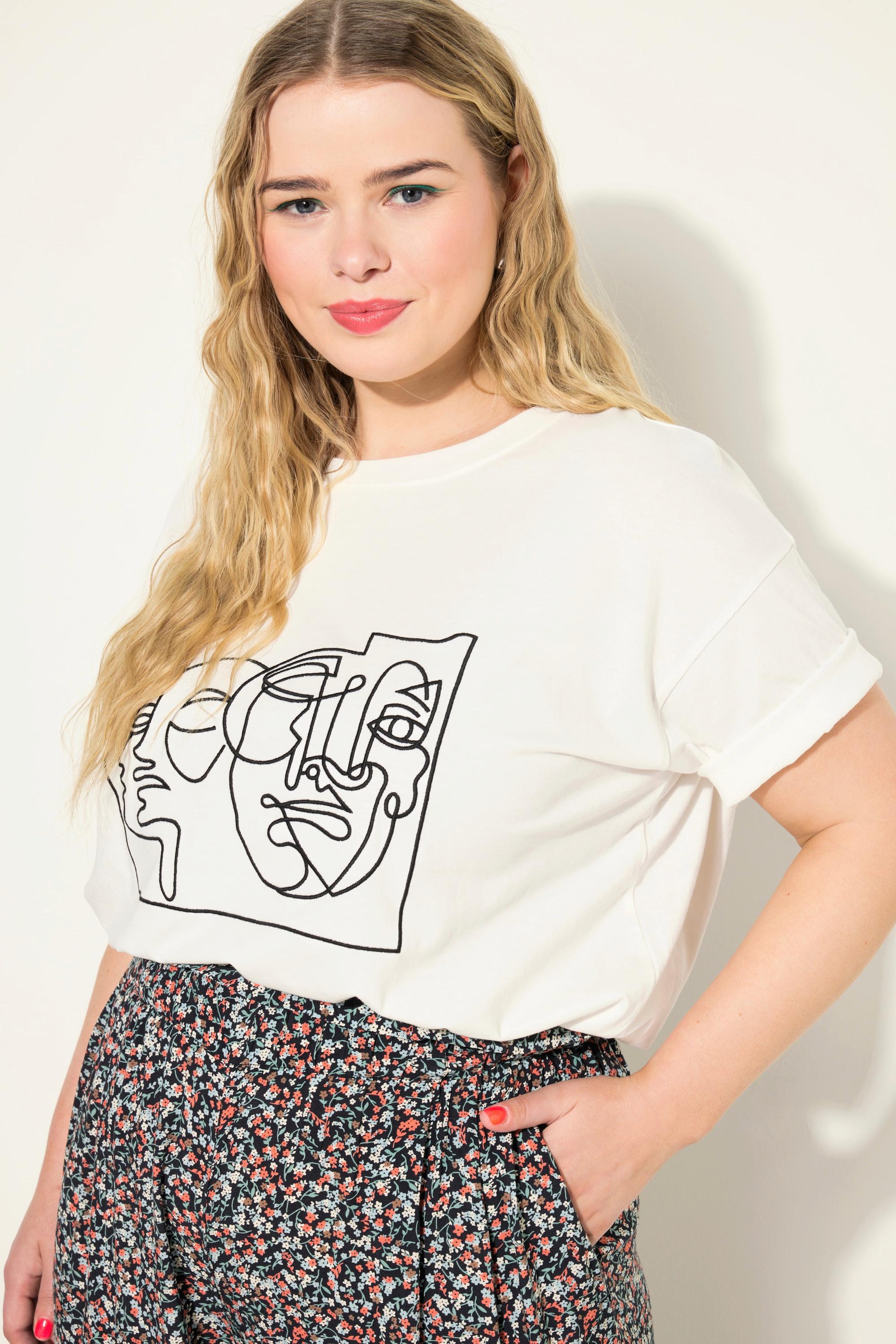 Studio Untold  T-Shirt, Rundhals, gesticktes Frauen-Motiv 