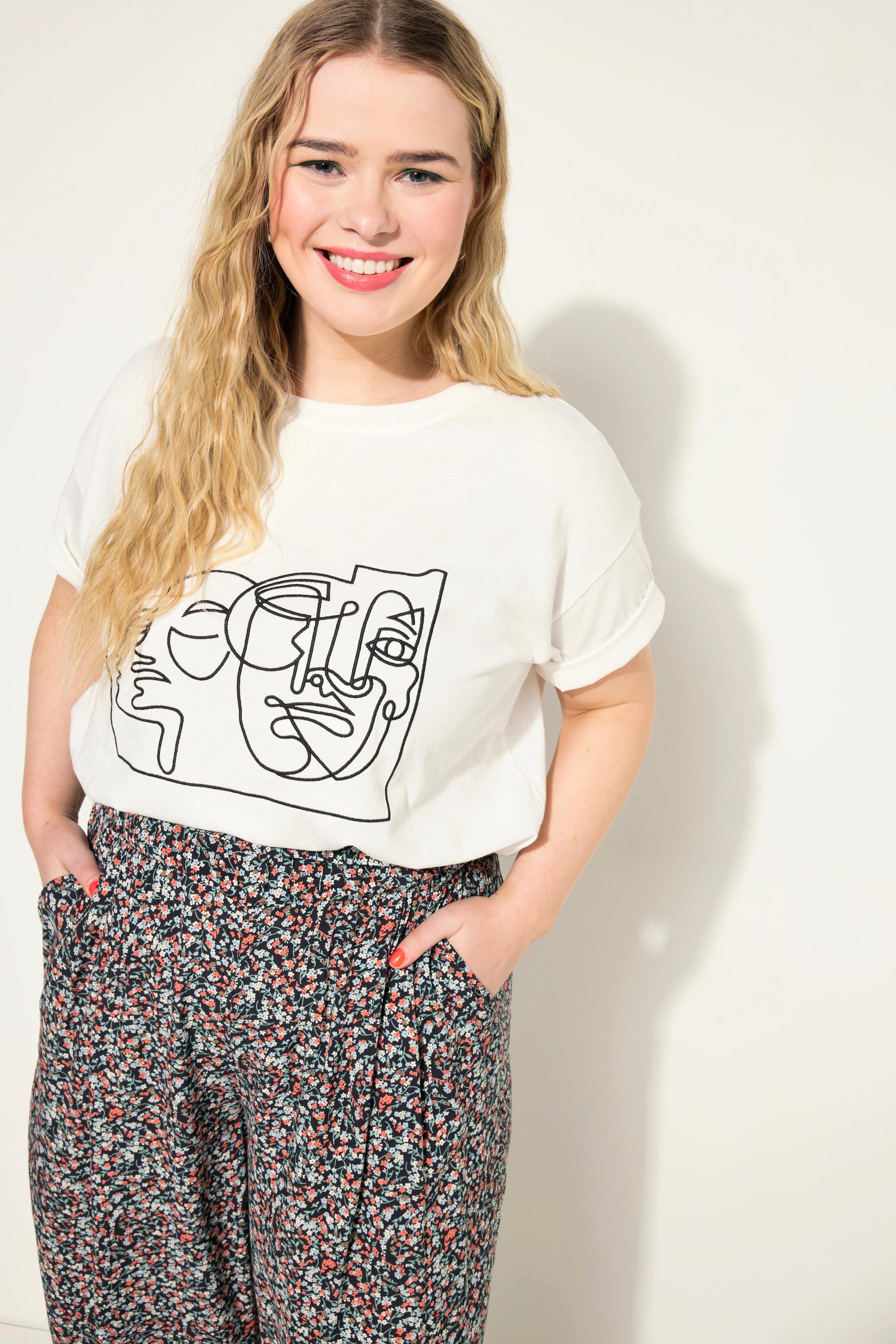 Studio Untold  T-Shirt, Rundhals, gesticktes Frauen-Motiv 