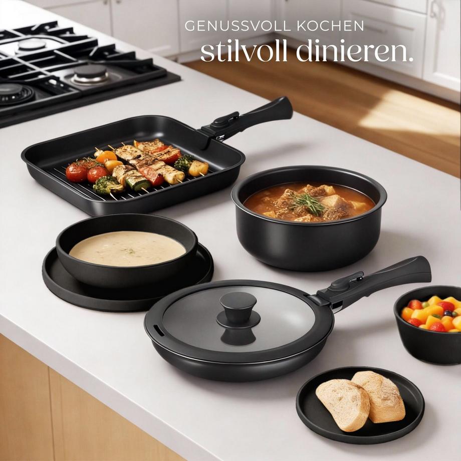 Tectake Ensemble de vaisselle et kit de cuisine Una/Parma Service de table en grès émaillé 41 pièces  