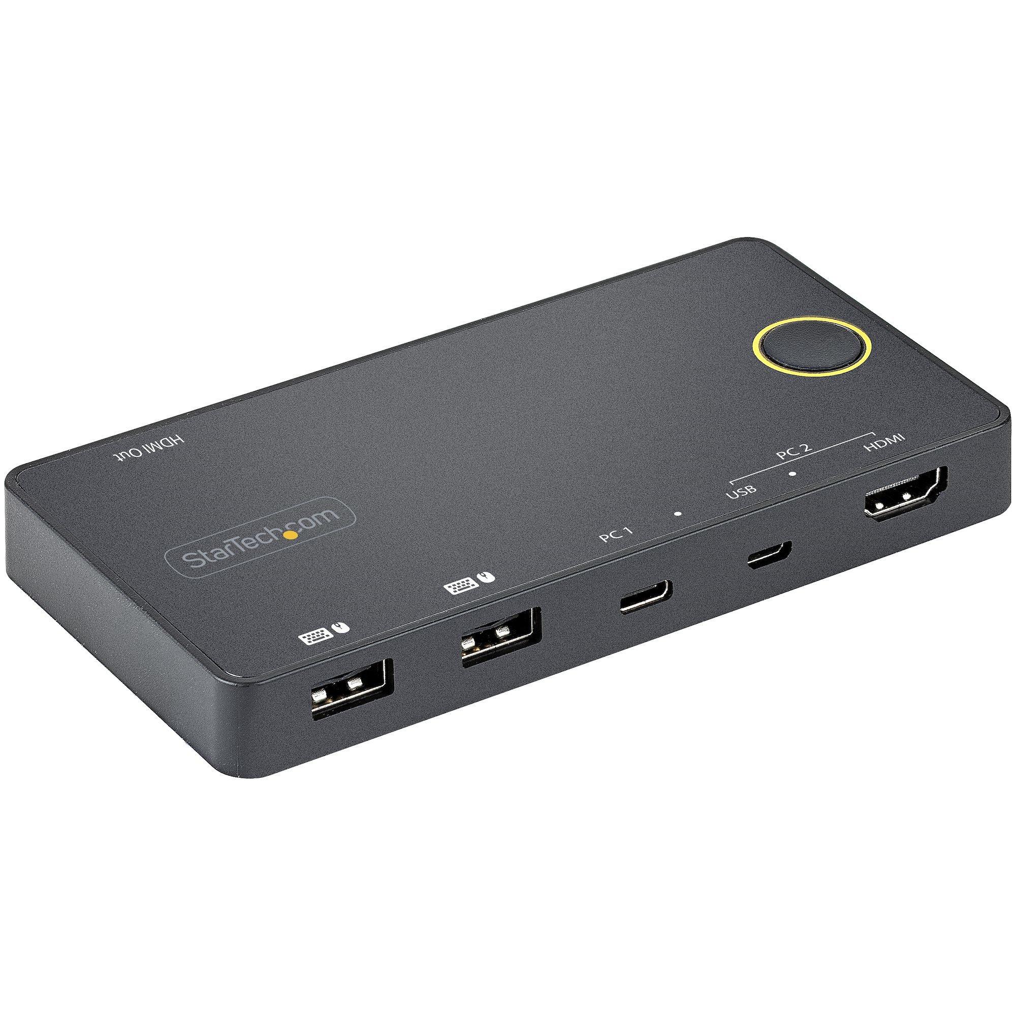 STARTECH  Switch KVM ibrido USB-A + HDMI e USB-C a 2 porte - Monitor singolo HDMI 2.0 4K 60Hz - Switch KVM compatto per desktop e/o laptop HDMI - Alimentato da bus USB - Compatibile con Thunderbolt 3 