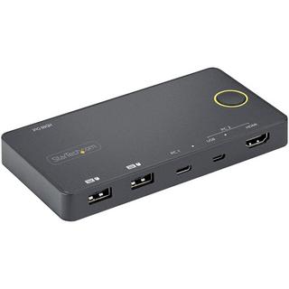 STARTECH  Switch KVM ibrido USB-A + HDMI e USB-C a 2 porte - Monitor singolo HDMI 2.0 4K 60Hz - Switch KVM compatto per desktop e/o laptop HDMI - Alimentato da bus USB - Compatibile con Thunderbolt 3 
