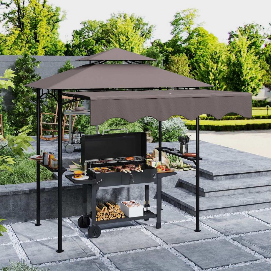 Northio Grillpavillon 242x149x248 cm wasserabweisend flammhemmend Gartenpavillon mit Doppelschichtdach Seitenregalen, UV 30+Gartenlauben, BBQ Pavillon, Gartenzelt für Garten Picknick BBQ Kaffee Aosom  