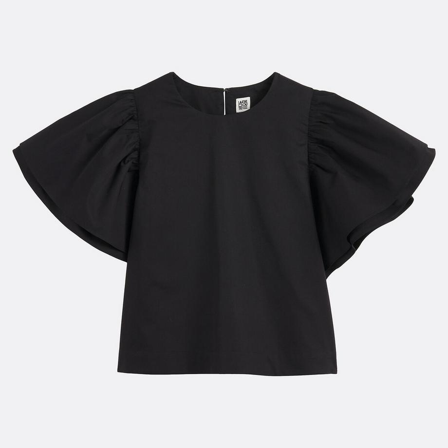 La Redoute Collections Scollo Rotondo Maniche Corte Volant Blusa  