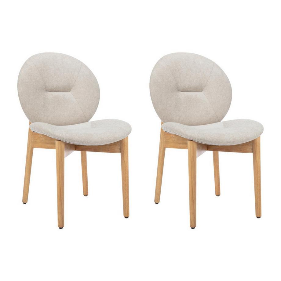 Lot de 2 chaises en tissu et bois d'hévéa - Beige - ISADIO