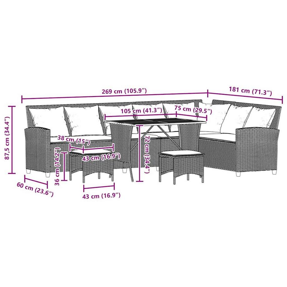 VidaXL Garten-sofagarnitur poly-rattan  