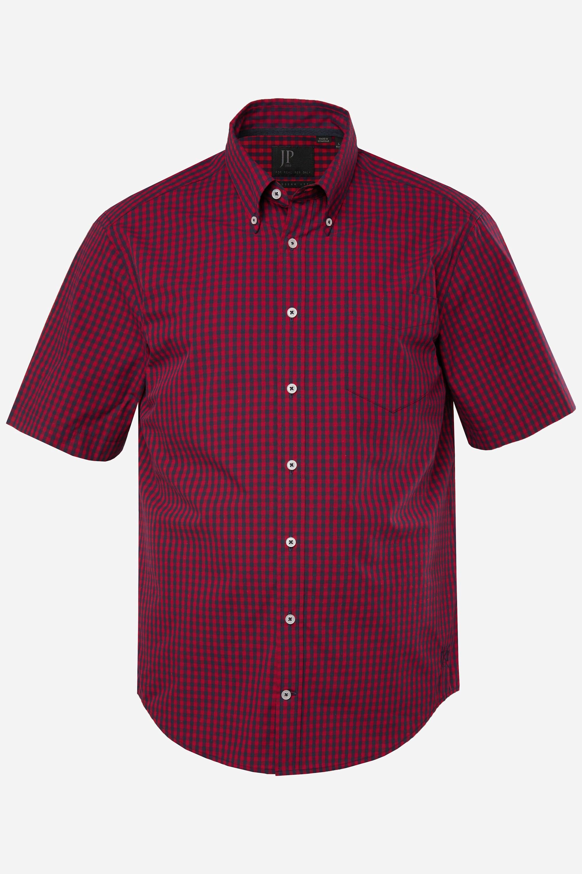 JP1880  Camicia a quadri dalla vestibilità moderna in tradizionale stile Tracht con mezze maniche e colletto button-down rosso ciliegia scuro 