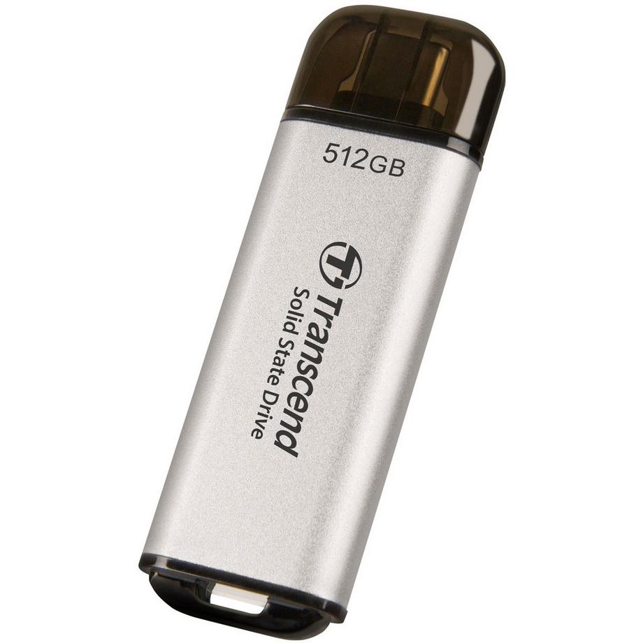 Transcend  Tragbare Mini-SSD ESD300C USB-C 500 Gb 10 Gbit/s (R1050/W950 Mbit/s) Silber 