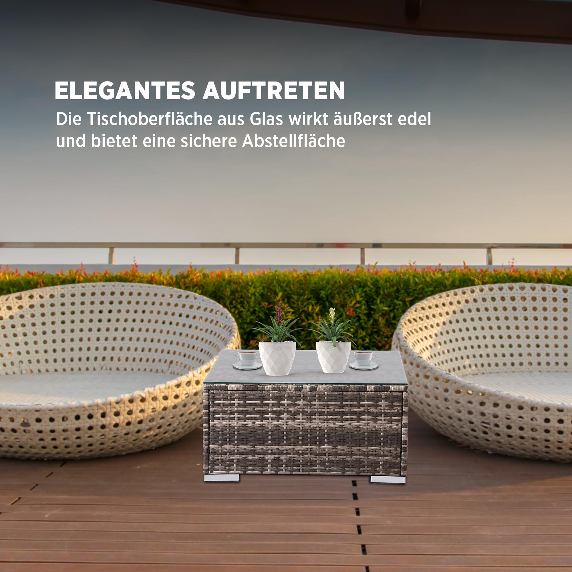 Arebos Polyrattan Glastisch Kaffeetisch Beistelltisch Gartentisch  