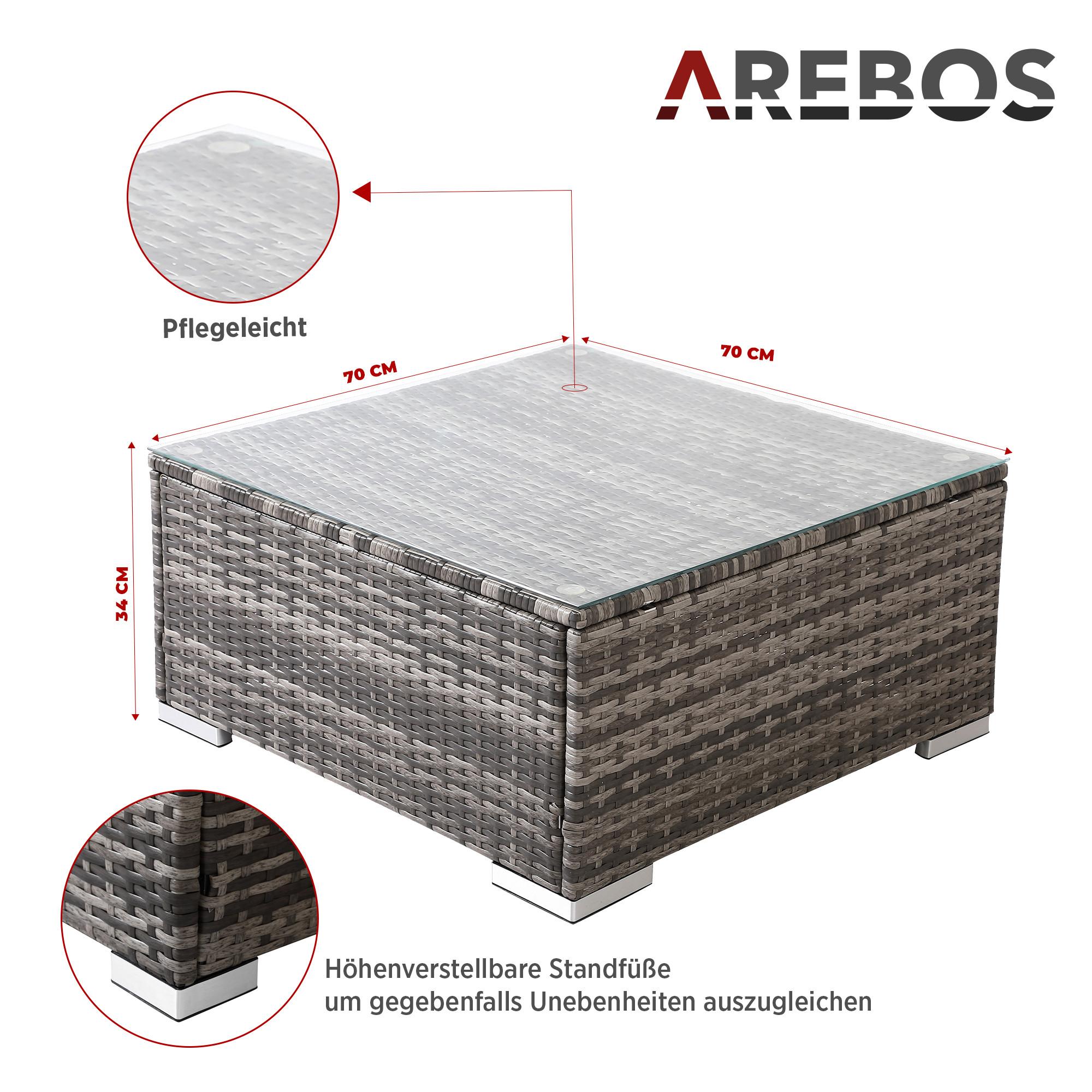 Arebos Polyrattan Glastisch Kaffeetisch Beistelltisch Gartentisch  