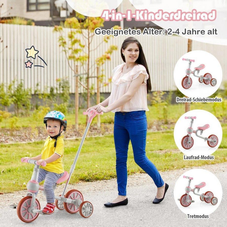 Northio  Bicicletta per bambini Bicicletta prescolare 4 in 1 con maniglia per genitori 37 x 72 x 101 cm rosa 