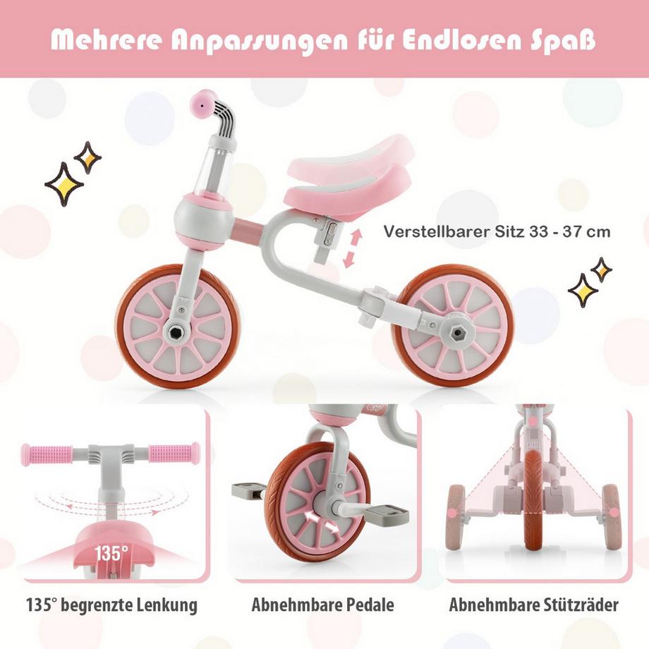 Northio  Bicicletta per bambini Bicicletta prescolare 4 in 1 con maniglia per genitori 37 x 72 x 101 cm rosa 