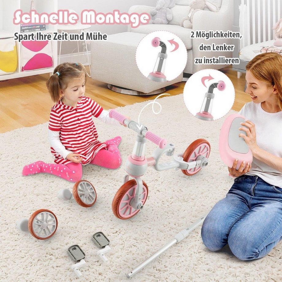 Northio  Bicicletta per bambini Bicicletta prescolare 4 in 1 con maniglia per genitori 37 x 72 x 101 cm rosa 