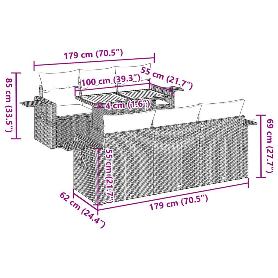 VidaXL set di divani da giardino Polirattan  