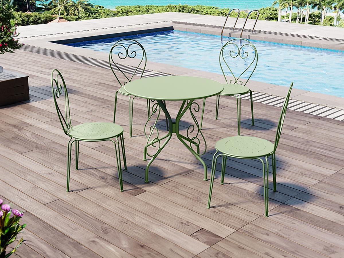 Vente-unique Lot de 4 chaises de jardin empilables en métal façon fer forgé - Vert amande - GUERMANTES de MYLIA  