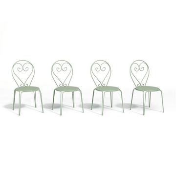 Lot de 4 chaises de jardin empilables en métal façon fer forgé - Vert amande - GUERMANTES de MYLIA