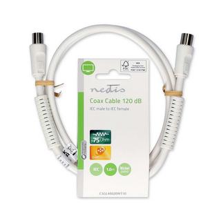 Nedis  Câble coaxial | IEC (Coax) mâle | IEC (Coax) femelle | Nickelé | 120 dB | 75 Ohm | Quatre blindages | 1.00 m | Rond | PVC | Blanc | Etiquette 