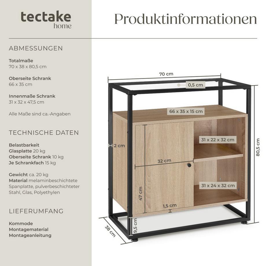 Tectake Cassettone Conventry 70x38x80,5cm  