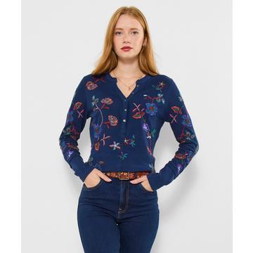 Stretch-Jersey-Top mit Stickerei