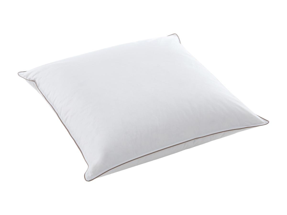 Vente-unique Lot de 2 oreillers anti-acariens enveloppe percale 93fils/cm² - 65 x 65 cm - garnissage plumettes et duvet - Blanc passepoil taupe - FEATH de PALACIO  