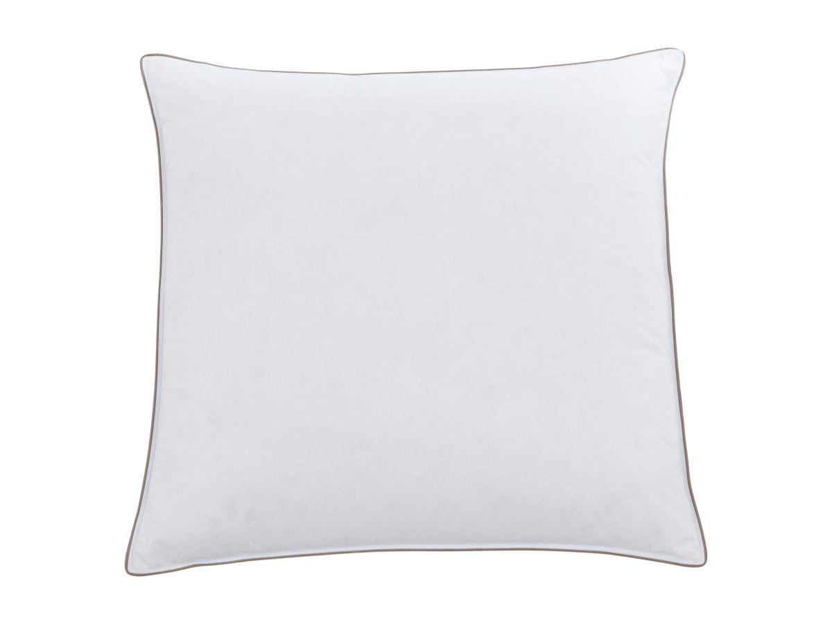 Vente-unique Lot de 2 oreillers anti-acariens enveloppe percale 93fils/cm² - 65 x 65 cm - garnissage plumettes et duvet - Blanc passepoil taupe - FEATH de PALACIO  