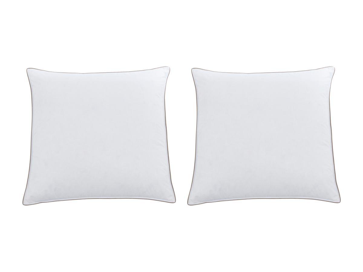 Vente-unique Lot de 2 oreillers anti-acariens enveloppe percale 93fils/cm² - 65 x 65 cm - garnissage plumettes et duvet - Blanc passepoil taupe - FEATH de PALACIO  