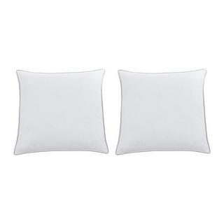 Vente-unique Lot de 2 oreillers anti-acariens enveloppe percale 93fils/cm² - 65 x 65 cm - garnissage plumettes et duvet - Blanc passepoil taupe - FEATH de PALACIO  