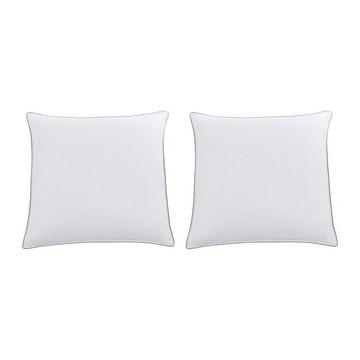 Lot de 2 oreillers anti-acariens enveloppe percale 93fils/cm² - 65 x 65 cm - garnissage plumettes et duvet - Blanc passepoil taupe - FEATH de PALACIO