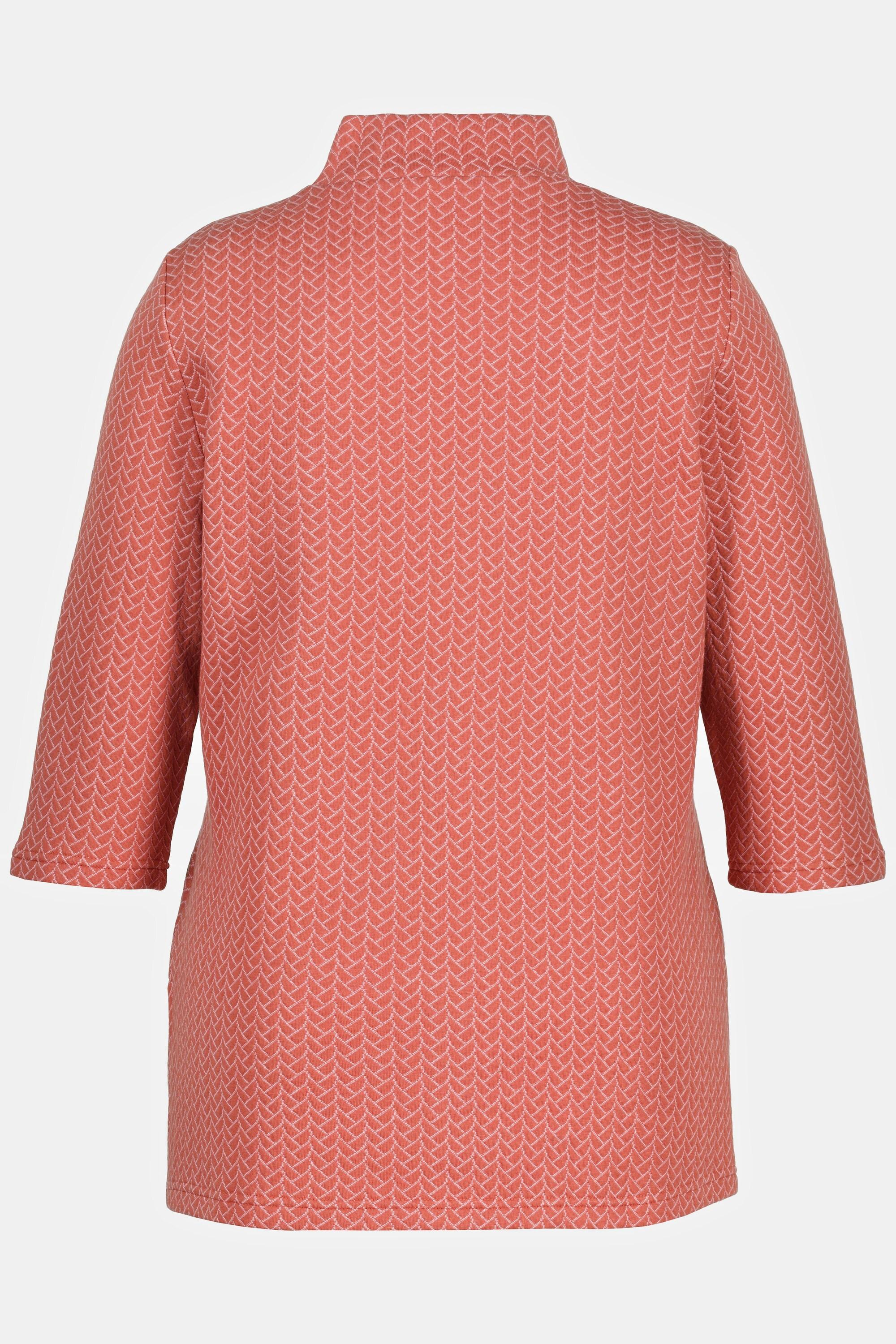 Ulla Popken  Sweat-shirt, jacquard, col montant, manches 3/4, coton bio 